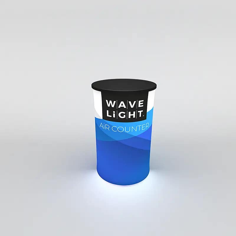 Brightly lit WaveLight® Air Counter showcasing portable display solutions for effective marketing strategies.