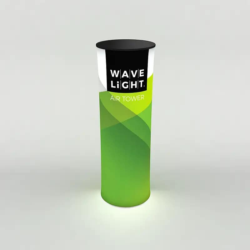 Portable WaveLight® Air Tower showcasing vibrant graphics, essential for effective event signage and advertising.