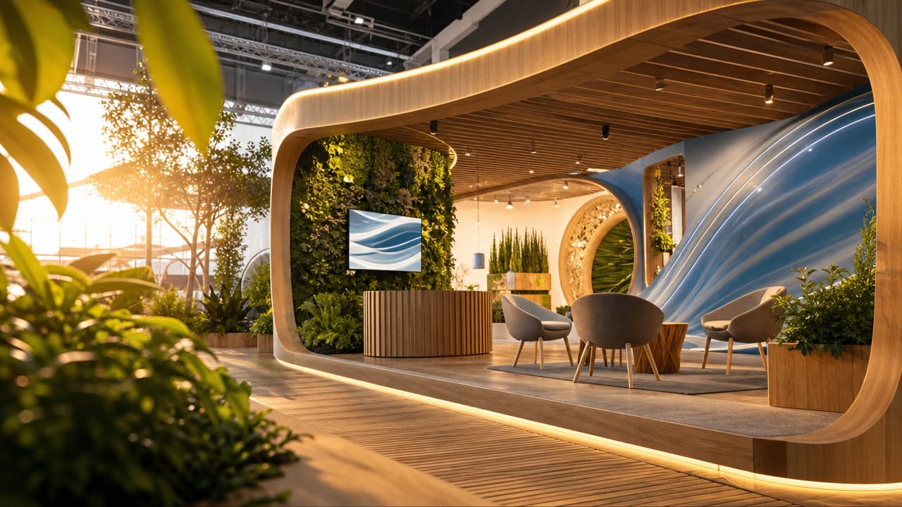 Modern Australian exhibition shell scheme booth with modular design, graphics and lighting for brand impact