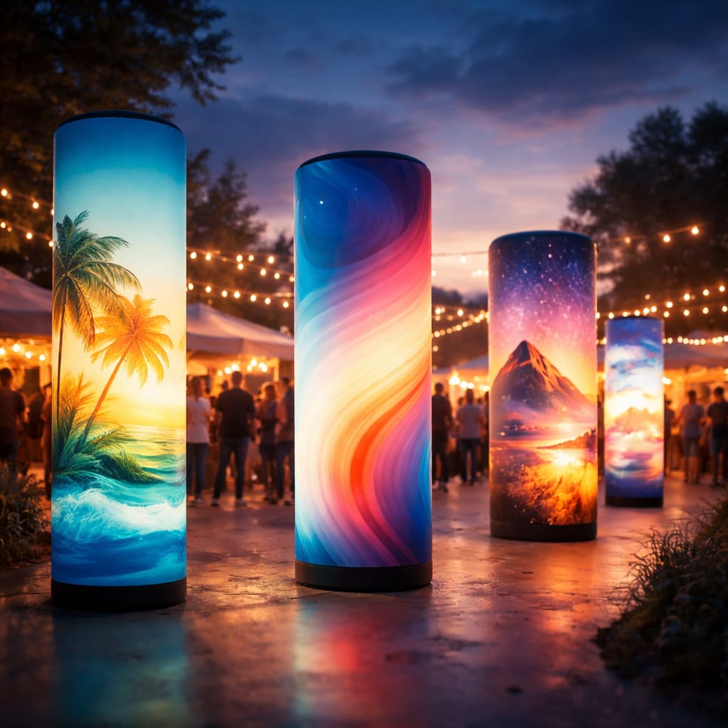 WaveLight Air Towers glowing in an event environment
