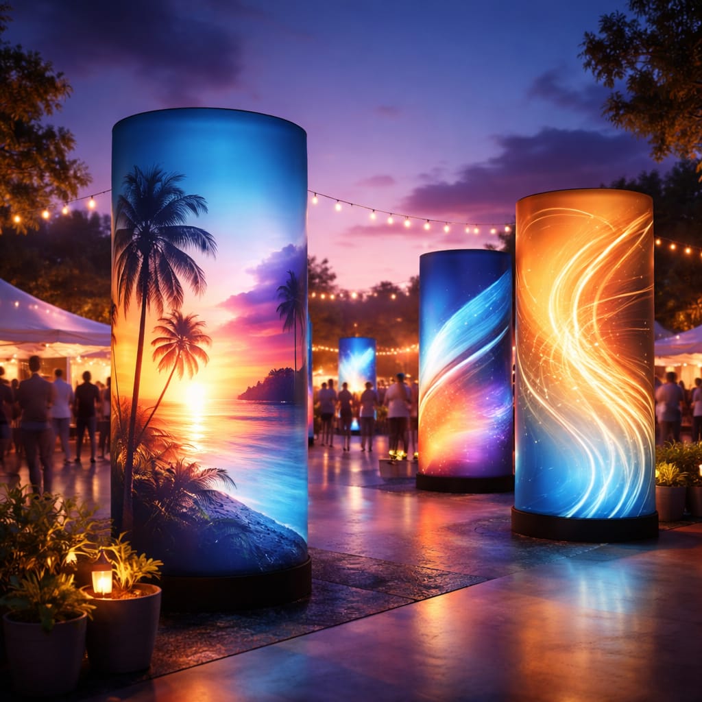 WaveLight Air Towers glowing at an indoor event