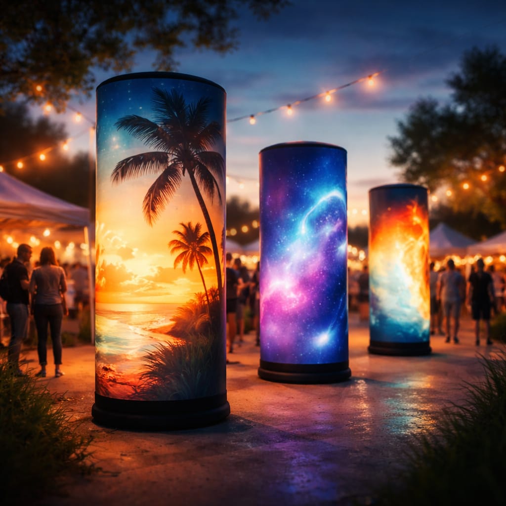 WaveLight Air Tower glowing at a trade show