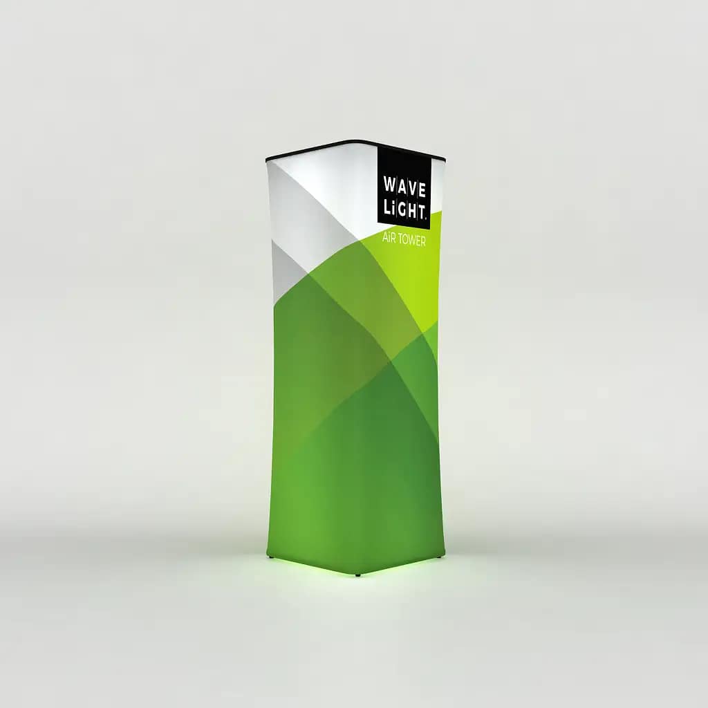 Portable WaveLight® Air Tower with vibrant LED lighting enhances brand visibility at events and trade shows.