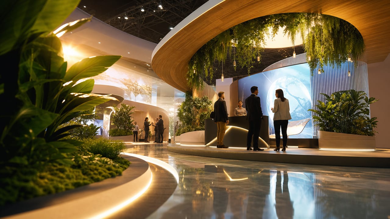 Modern Australian trade show stand with strong branding, lighting, and functional custom stand design