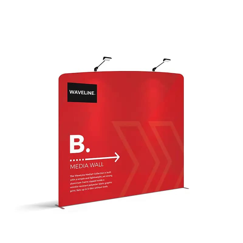 Vivid WaveLight® tension fabric banner with LED backlighting enhances trade show visibility and engagement.