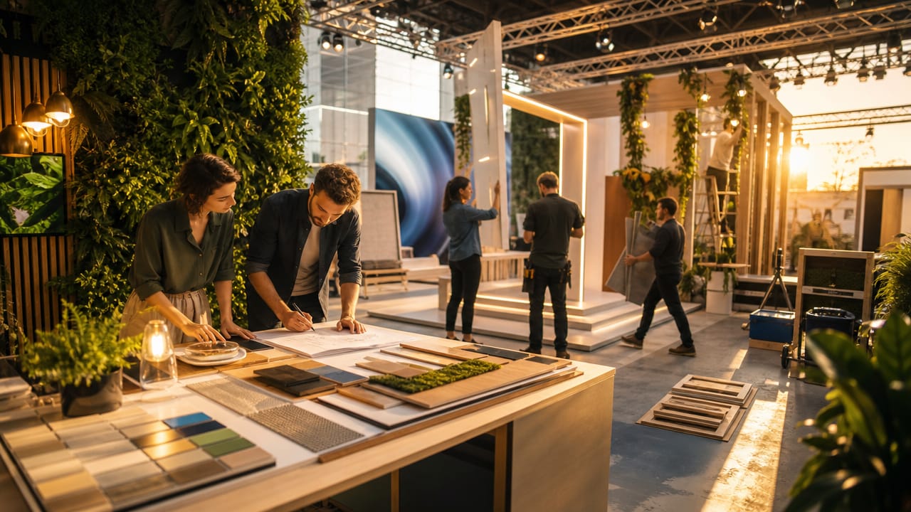 Australian exhibition stand with custom build and shell-scheme neighbours illustrating varied Exhibition Stand Costs