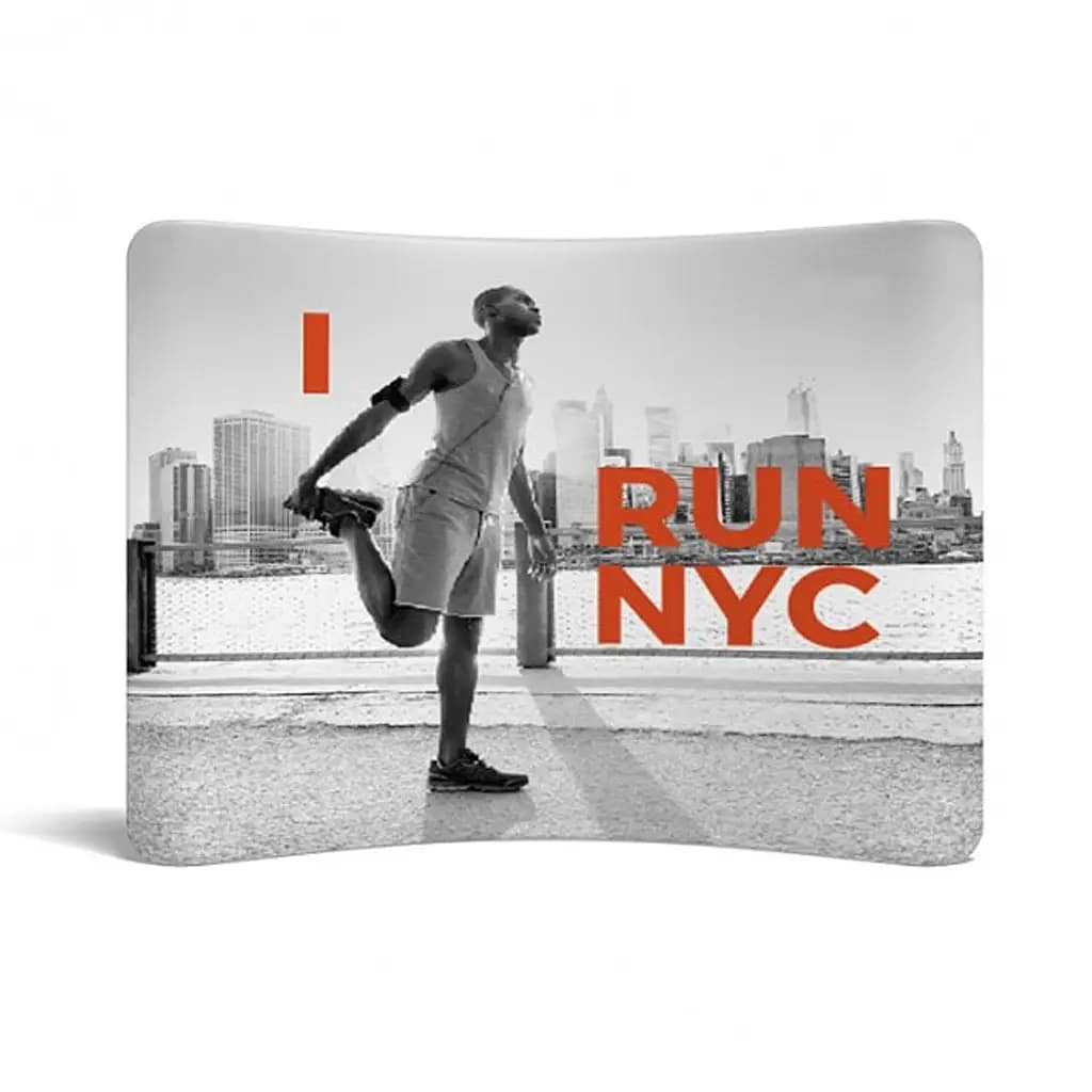 Waveline Media Banner displaying a runner in NYC, showcasing high-quality fabric and vibrant dye-sublimation graphics.