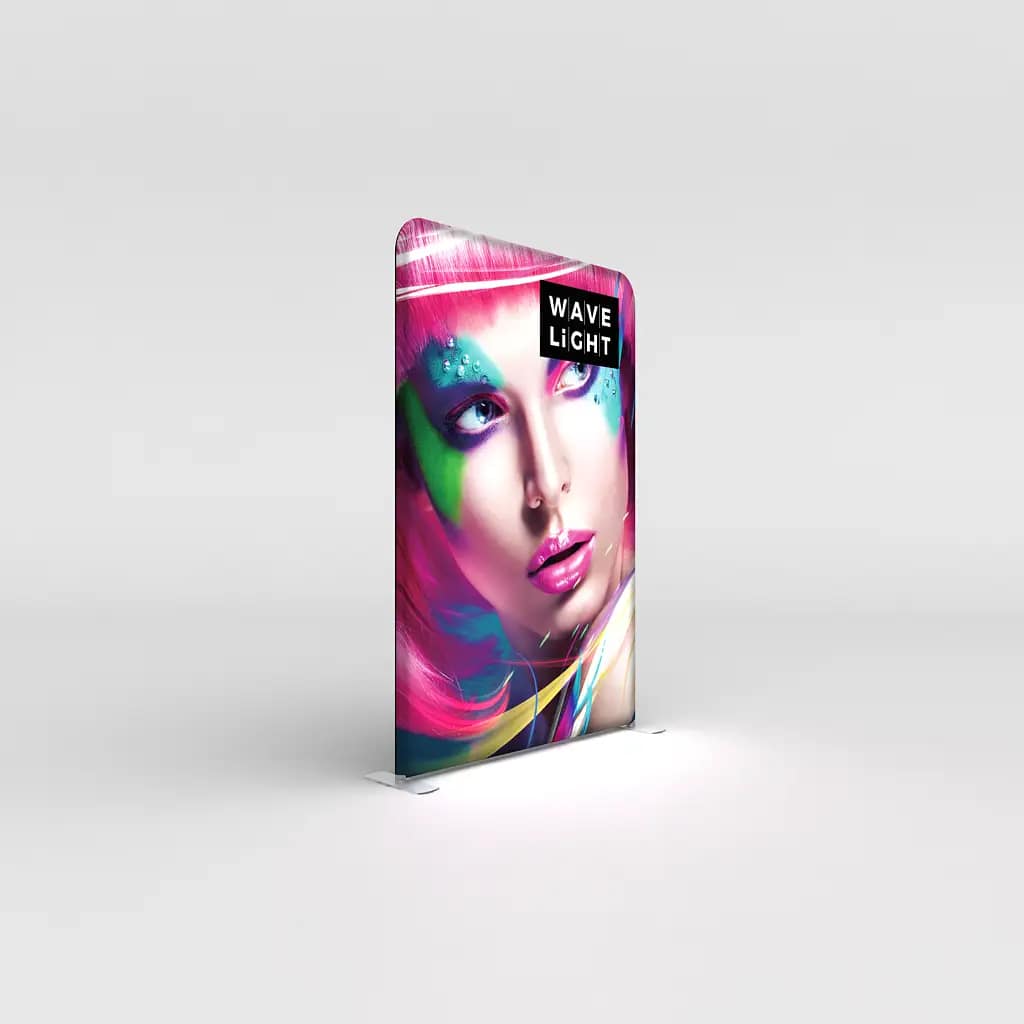 Vibrant WaveLight® LED lightbox showcasing colorful graphics for effective trade show advertising.