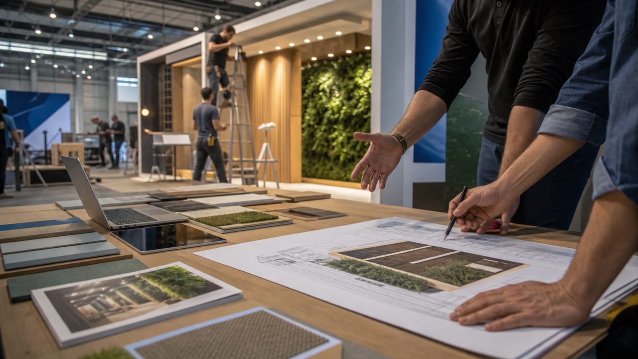 Modern custom exhibition stand in Australia showcasing brand visibility and visitor engagement