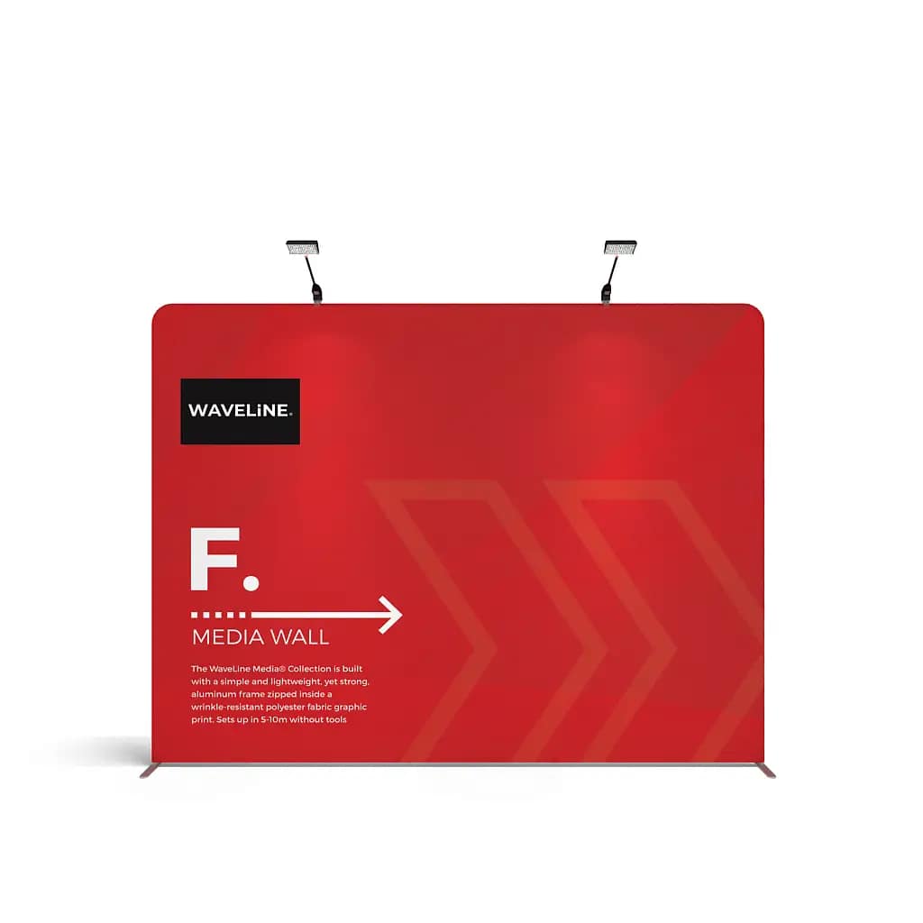 Waveline Media Banner showcasing a vibrant backdrop for events, ideal for portable trade show displays and branding.