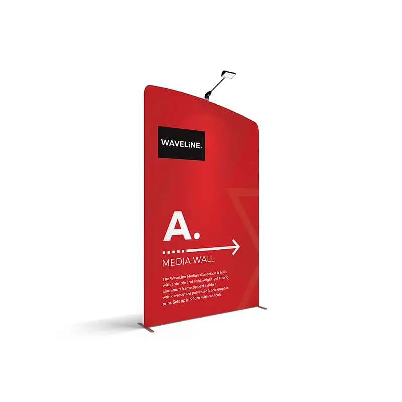 Waveline Media Banner showcasing bold graphics, enhancing branding and visibility at trade show booths.