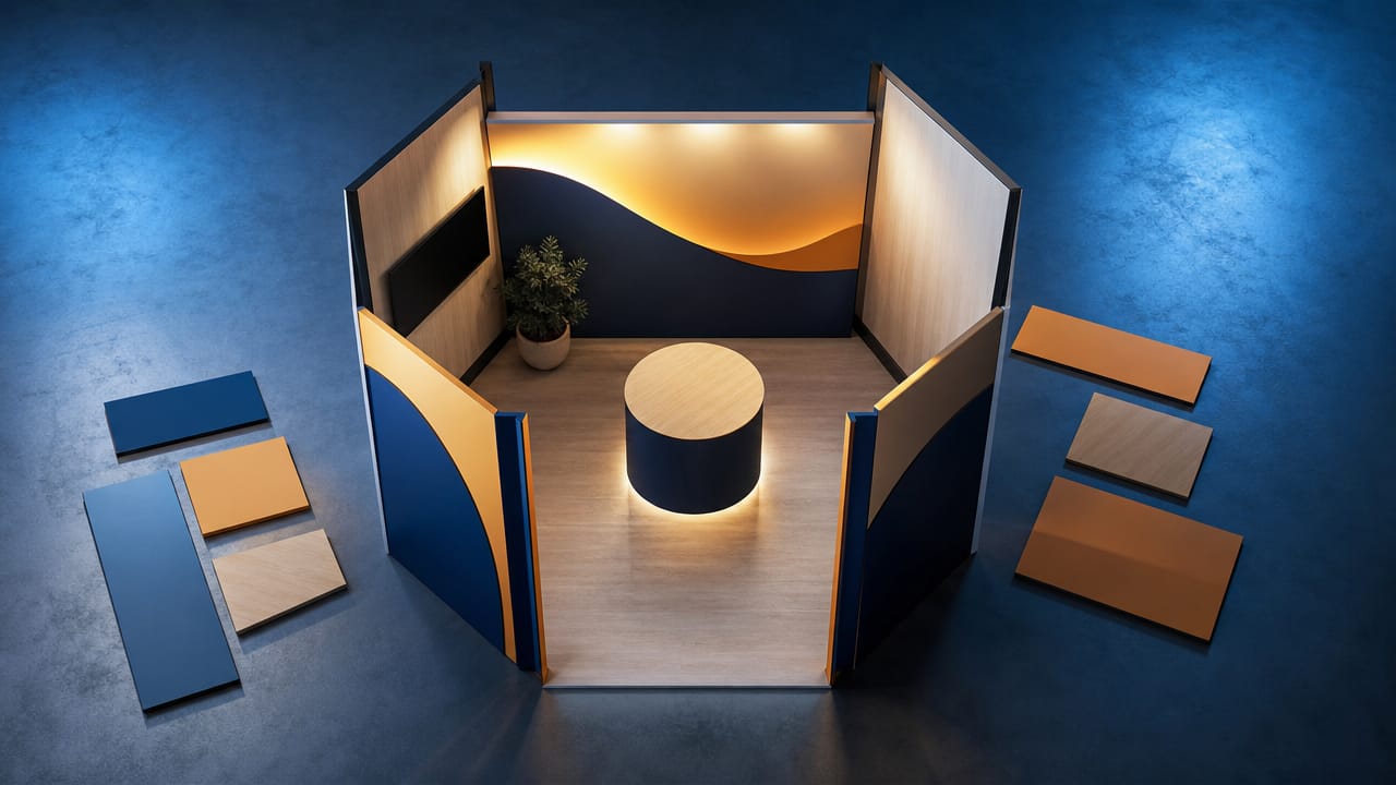 Branded shell scheme stand in an Australian exhibition showcasing strong visual identity
