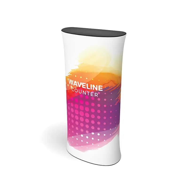 WaveLine® Counter showcasing vibrant design, ideal for portable exhibition solutions at trade shows.