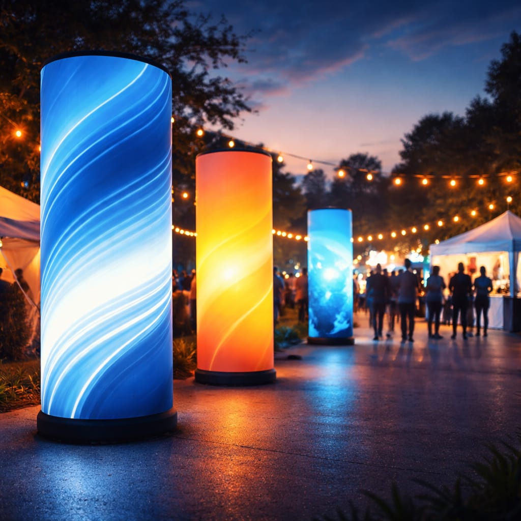 WaveLight Air Towers backlit inflatable towers at trade show