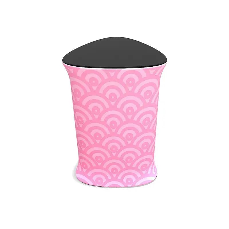 Custom-printed Brandcusi® counter with a pink pattern, ideal for trade shows and product demonstrations.