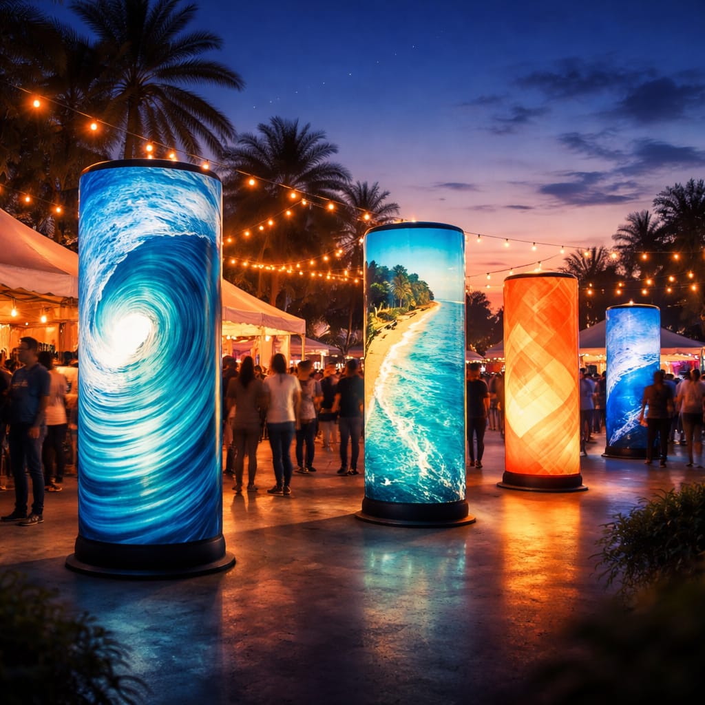 WaveLight Air Towers used as backlit inflatable display towers to boost event branding visibility and engagement