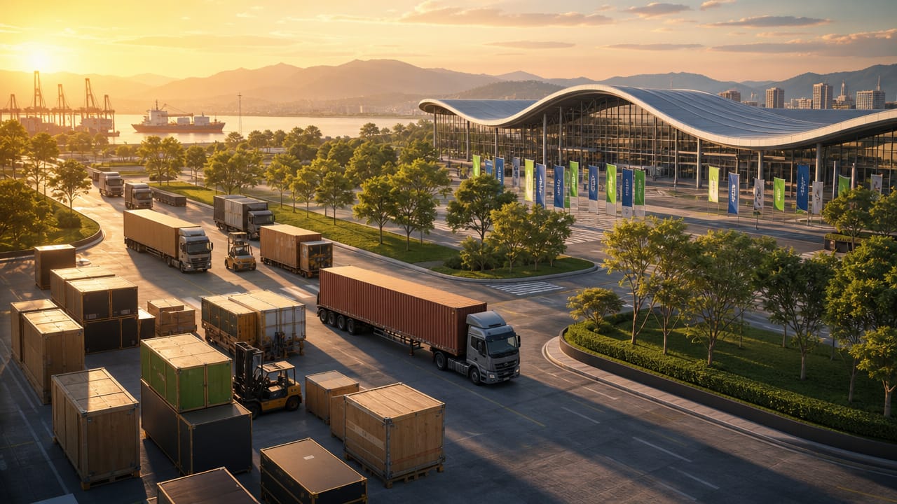 Logistics team coordinating exhibition freight and venue dock schedules for an Australian trade show