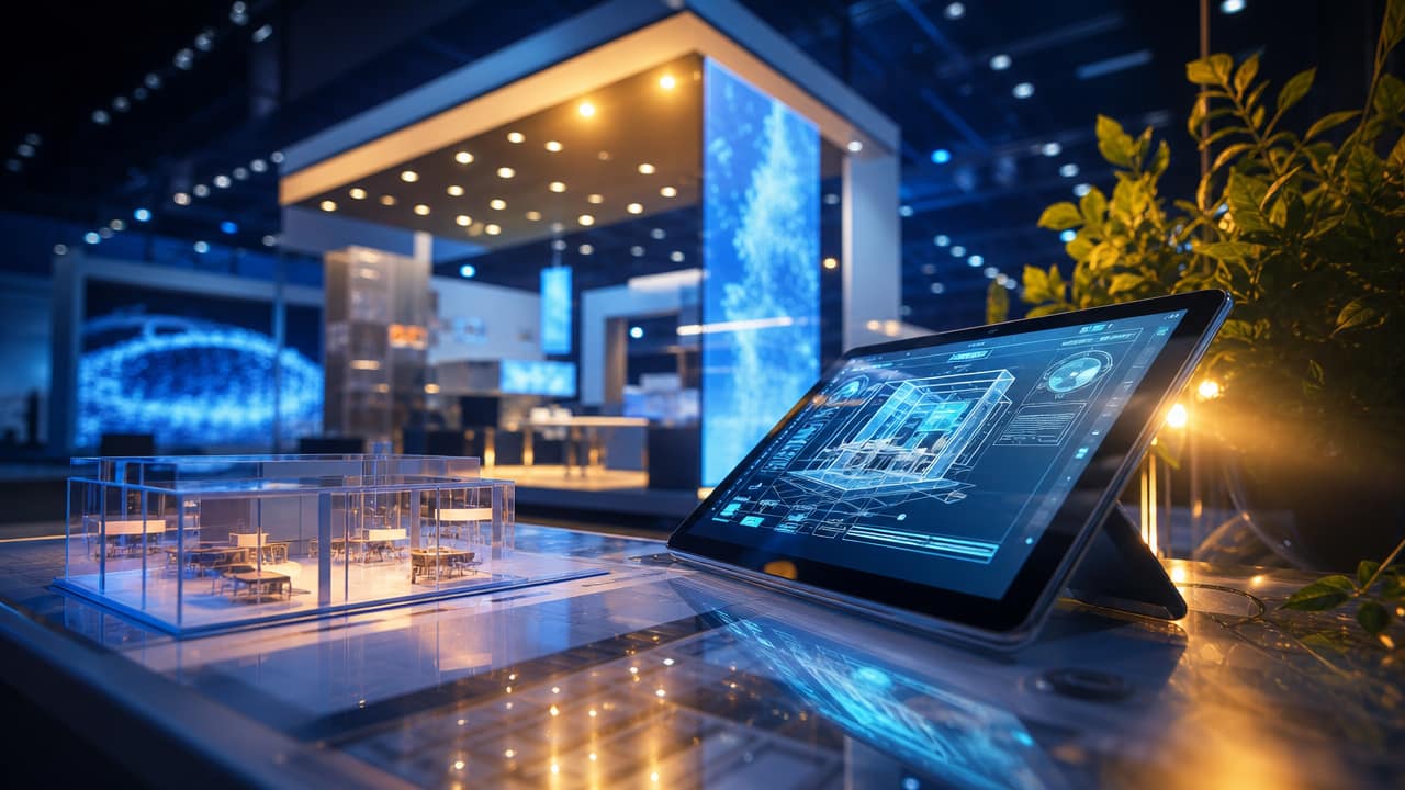 Australian exhibition team reviewing digital stand design and optimising your trade show budget