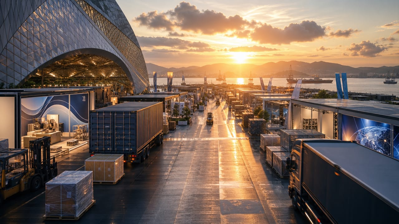 Australian exhibition freight being unloaded at a trade show venue loading dock with tight timelines