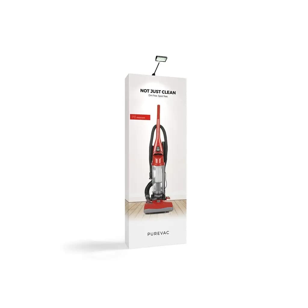 Custom fabric display featuring a vacuum cleaner, ideal for event marketing and portable advertising solutions.