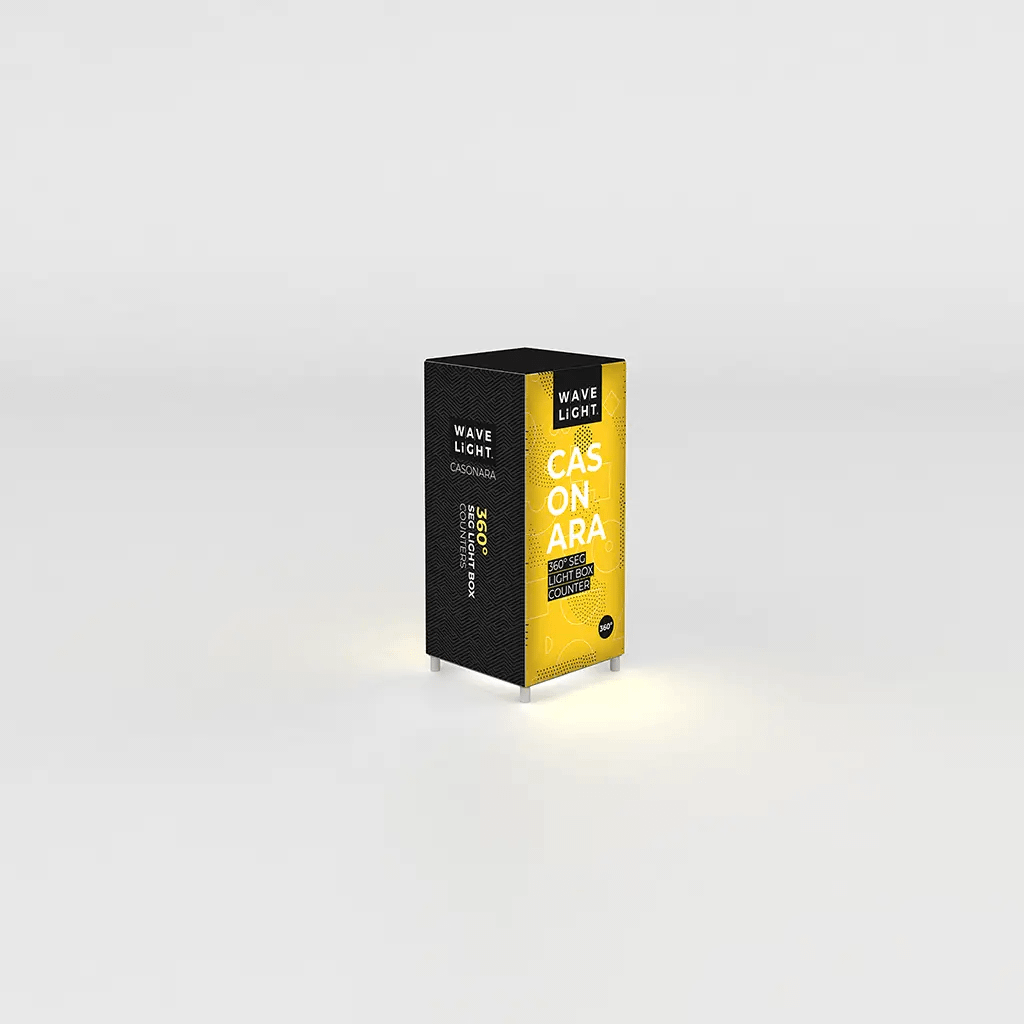 Illuminated WaveLight® Casonara counter showcasing a modern design for effective trade show displays and exhibitions.