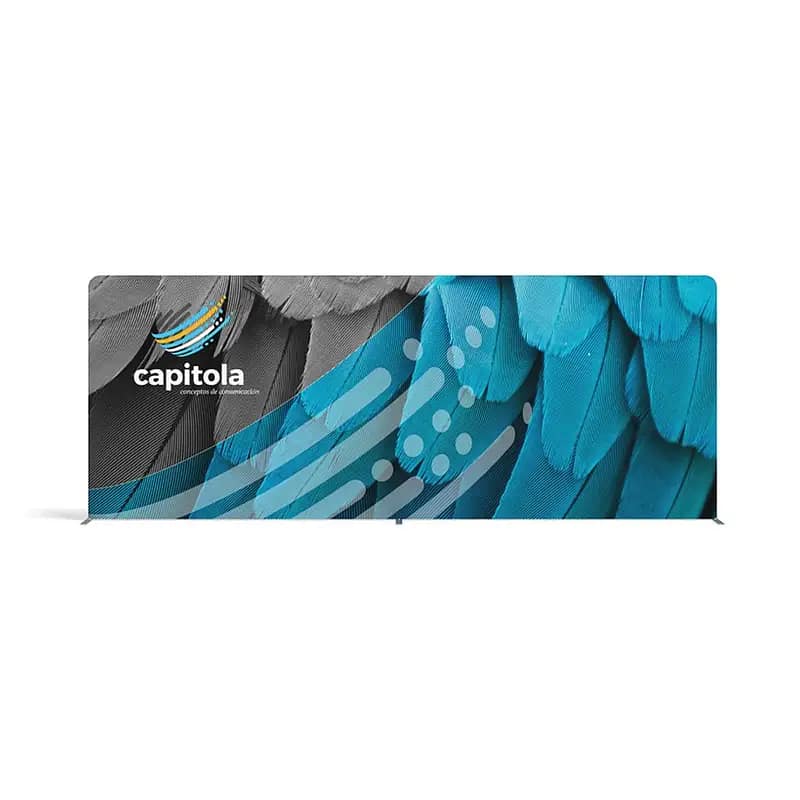 Vibrant Waveline® Tension Fabric Banner showcasing custom graphics, ideal for portable exhibition signage and booth designs.