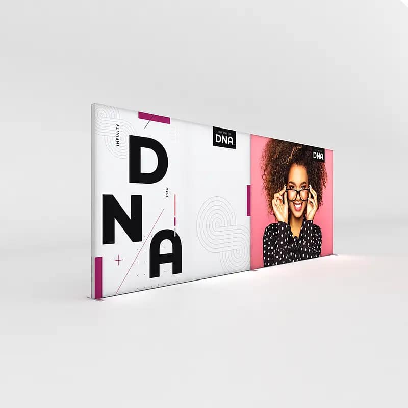 Versatile Infinity DNA™ Pro lightbox display enhances visibility and engagement at exhibitions with vibrant graphics.