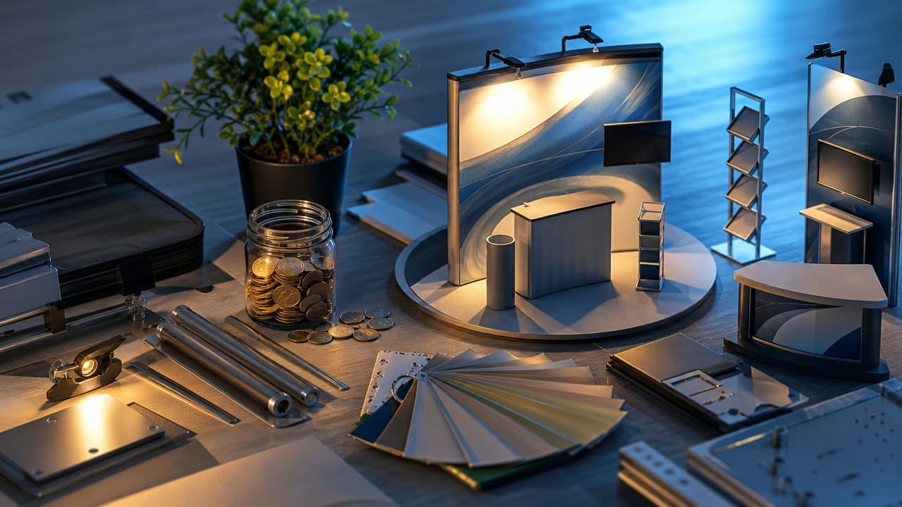 Australian exhibition team reviewing trade show stand cost breakdown and accessory budget