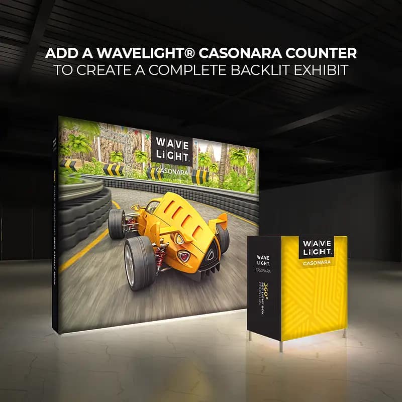 Bright WaveLight® Casonara lightbox and counter enhance event branding with cost-effective illuminated display solutions.