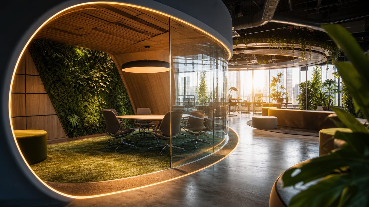 Modern Australian office with flexible meeting areas supporting hybrid collaboration and agile teamwork