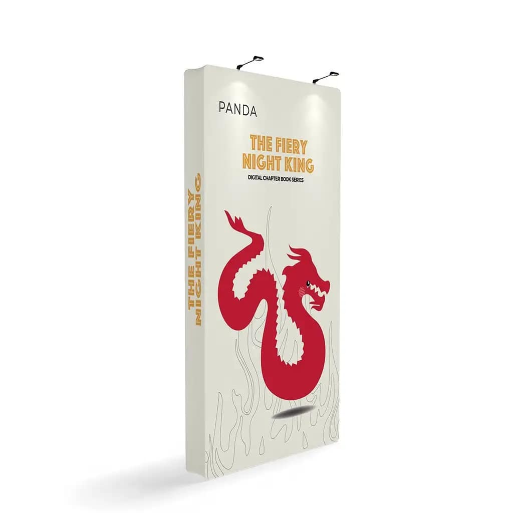 Custom fabric display showcasing "The Fiery Night King" design, ideal for trade shows and outdoor advertising solutions.