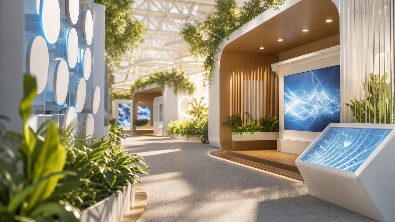 Australian trade show shell scheme stand using interactive technology to engage visitors