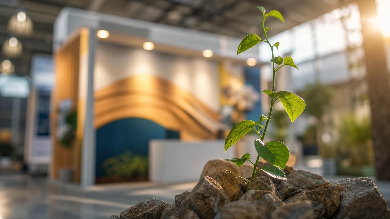 Modern shell scheme layout with branded walls, open entrance and strategic lighting for higher visitor engagement