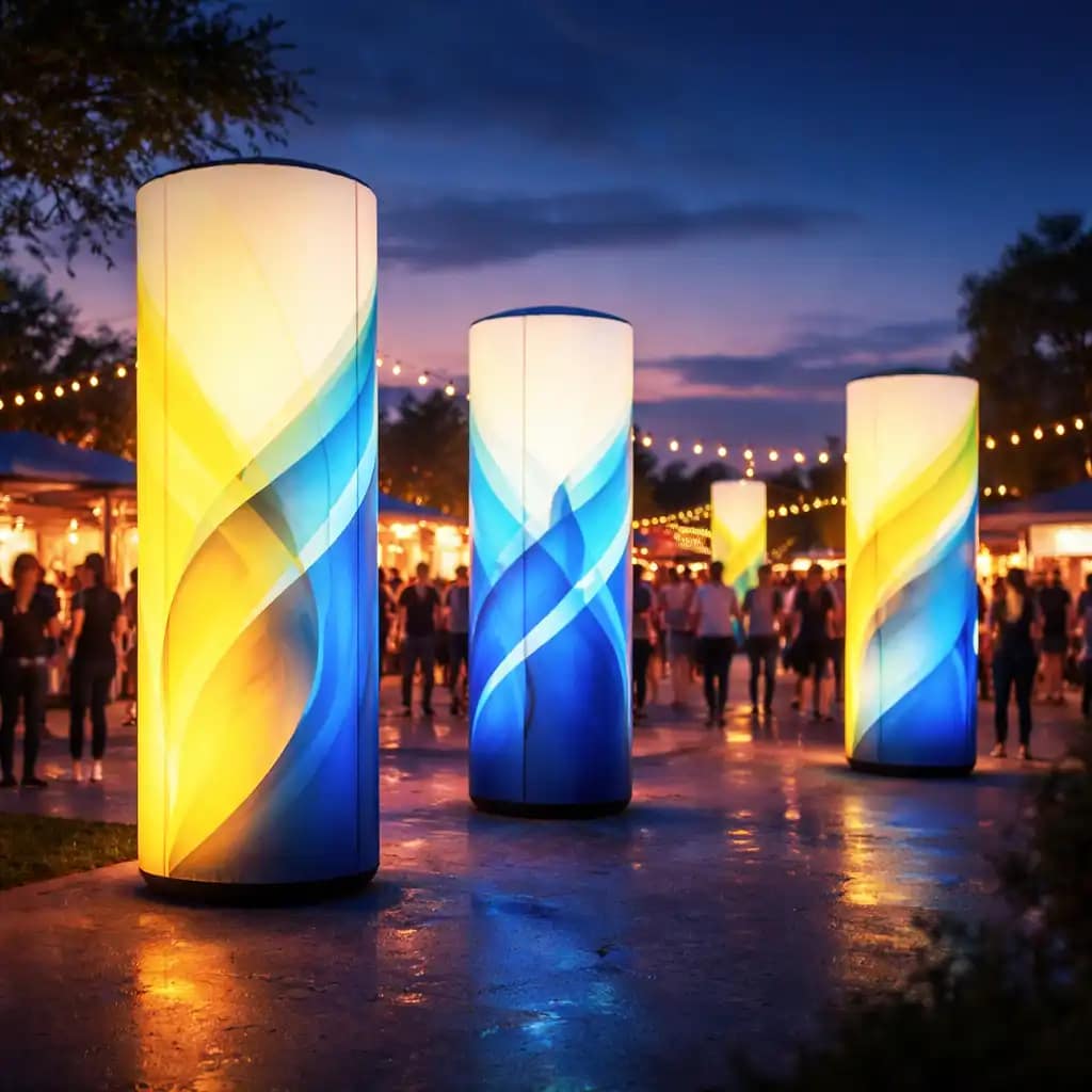 WaveLight Air Towers displays creating immersive branded 360 degree glowing event signage at a live activation