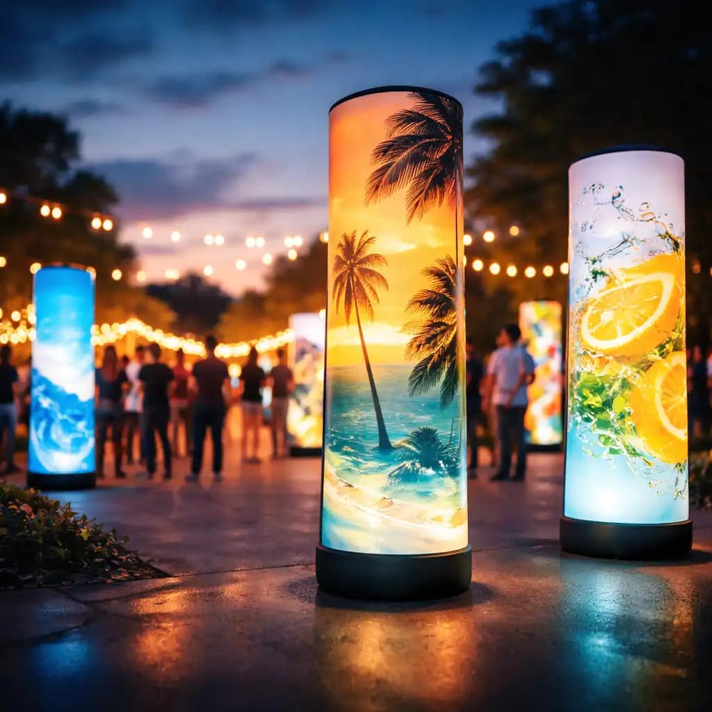 WaveLight Air Towers used as LED inflatable trade show displays to attract attendees with bright branded graphics