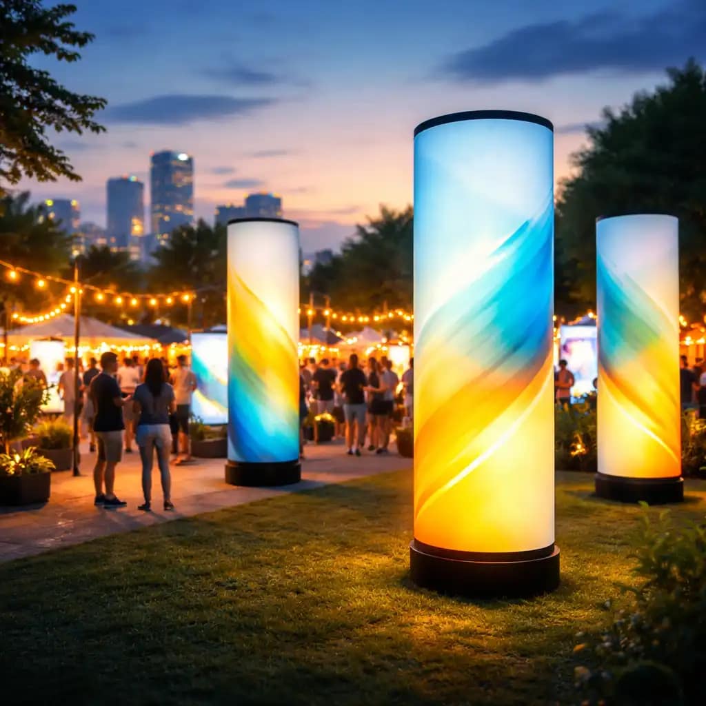 WaveLight Air Towers used as branded illuminated signage at a busy indoor event