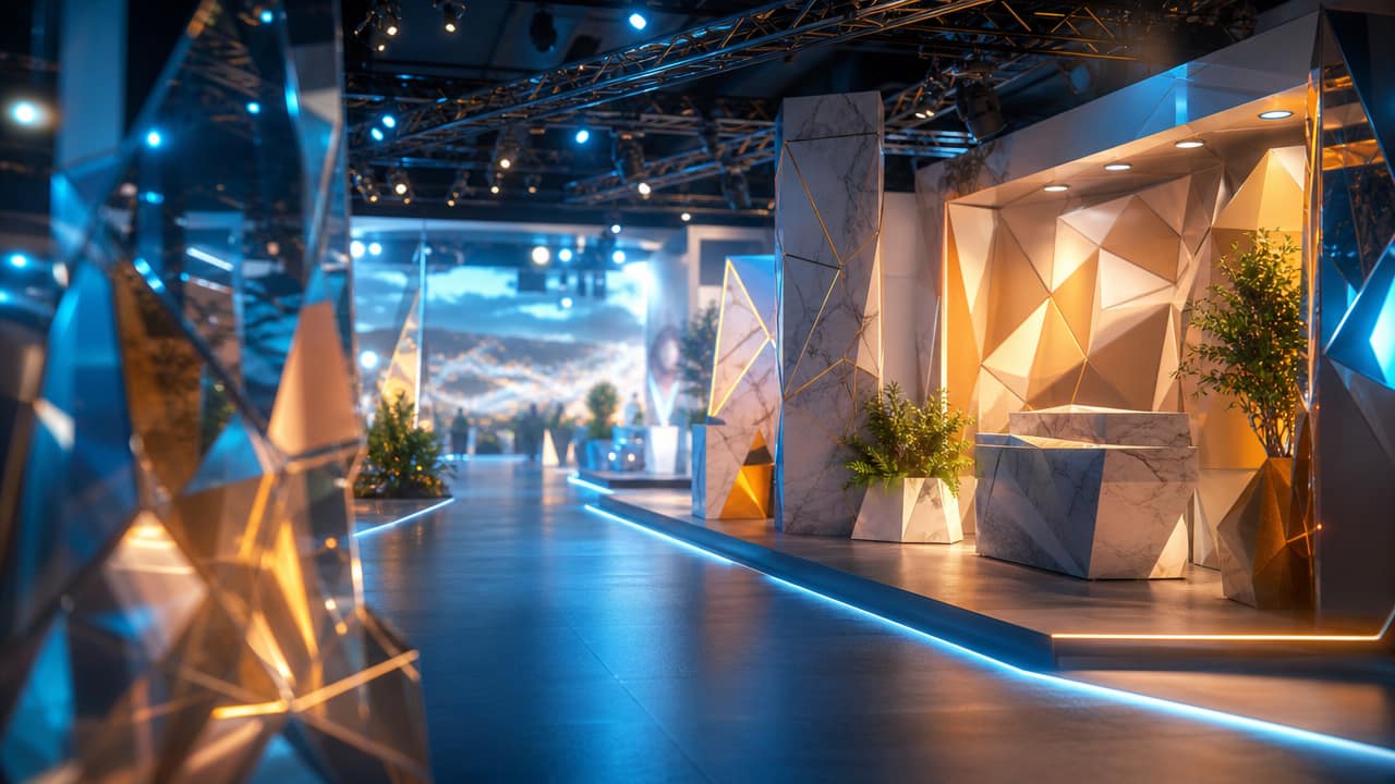 Modern Australian exhibition stand with modular structures showing 2026 Exhibition Stand Costs in practice