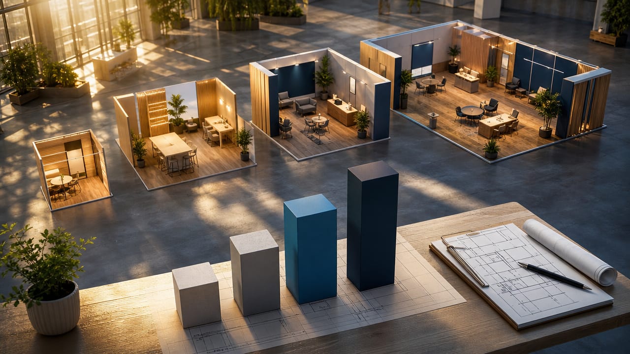 Australian exhibition stand size options illustrated to compare 2026 Exhibition Stand Costs and layouts