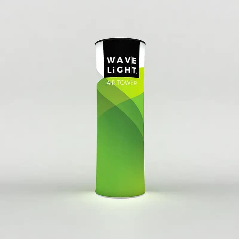 Illuminated WaveLight® Air Tower showcasing vibrant branding, ideal for enhancing visibility in experiential marketing