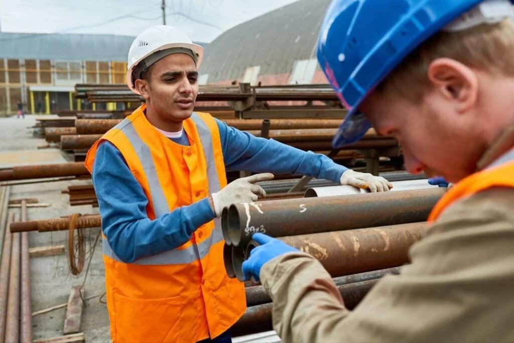 construction workers talking to each other