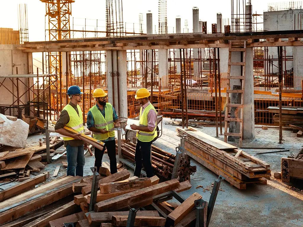 3 construction workers working on damages