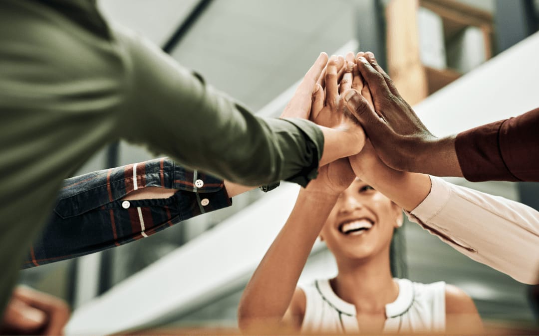 employees high five
