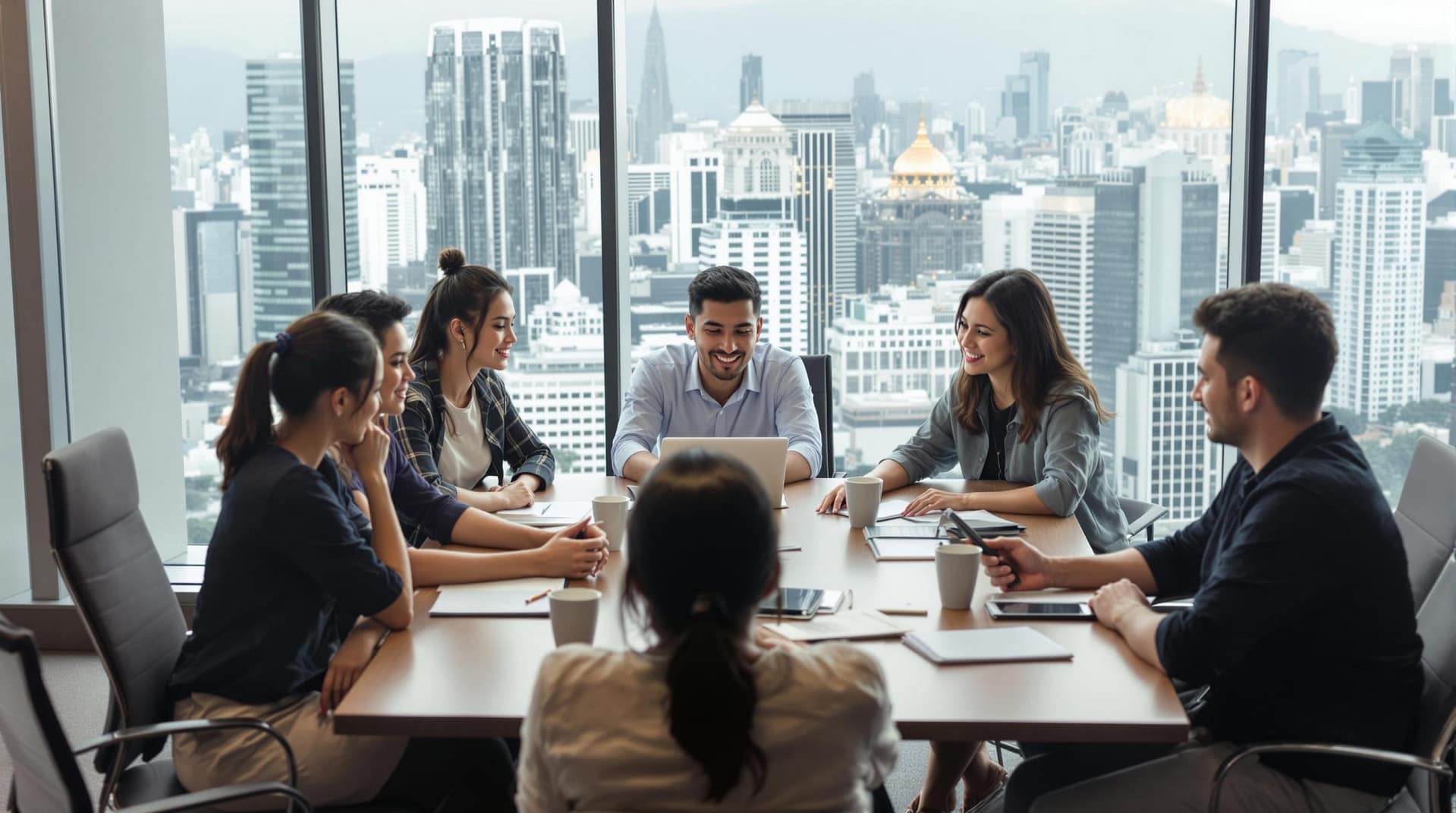 employees in a business meeting
