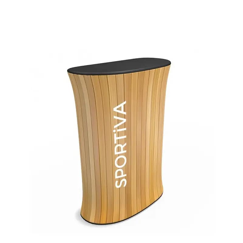 Stylish portable exhibition counter showcasing custom display solutions for trade shows and events.