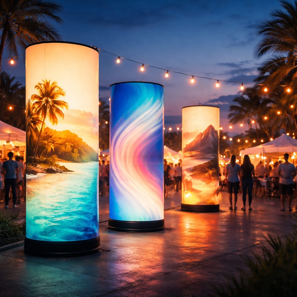 WaveLight Air Towers used as inflatable backlit banners to boost event branding and visibility