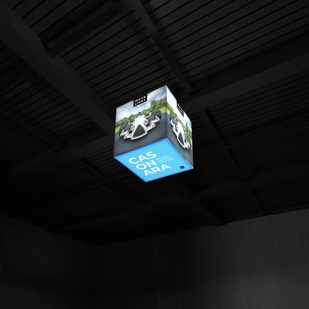 Illuminated WaveLight Casonara Banner showcasing vibrant graphics, essential for enhancing visibility at 2026 events.