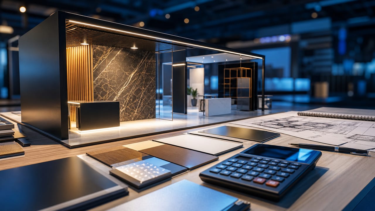 Modern Australian trade show exhibit with custom stand cost factors and clear budget planning focus