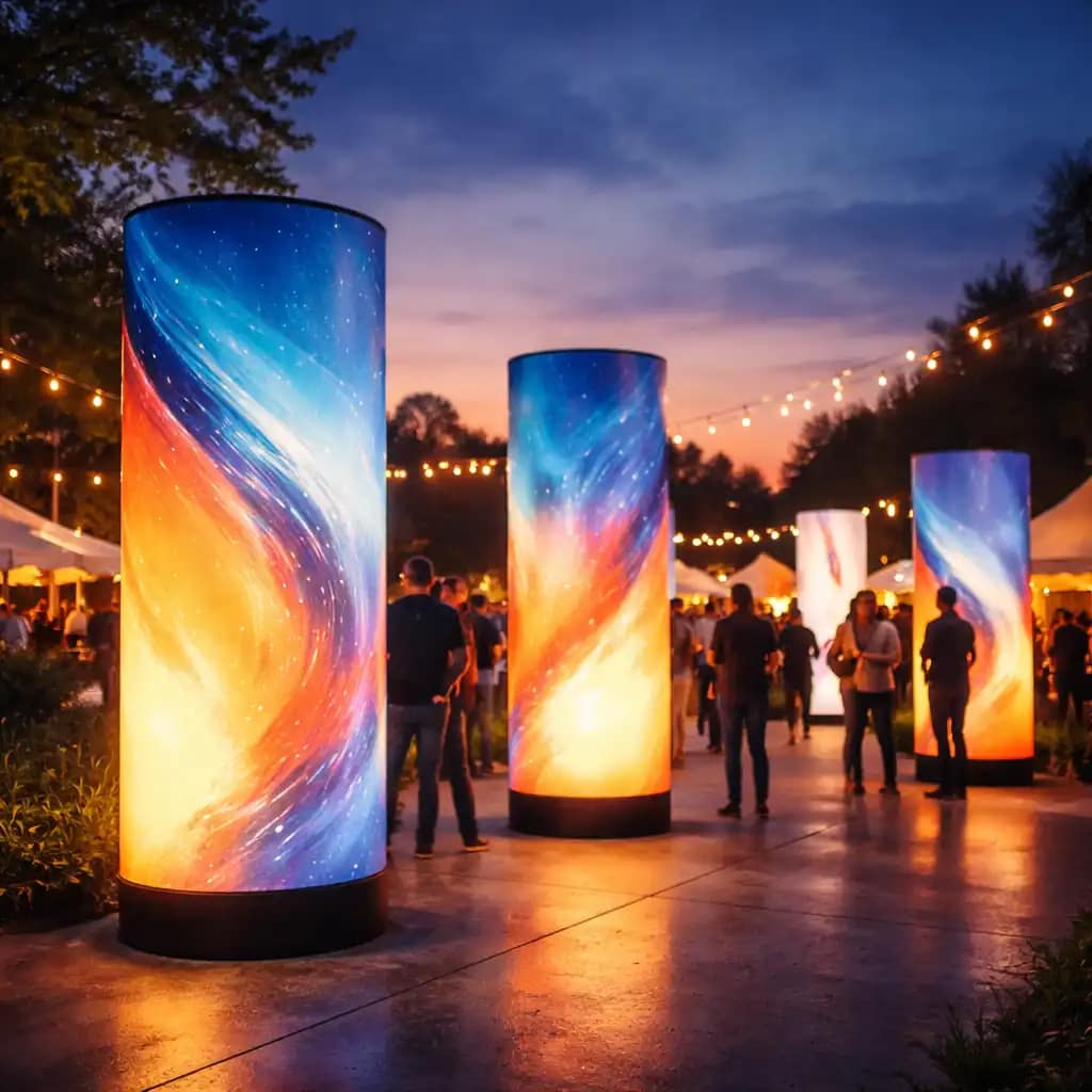 WaveLight Air Towers with LED-lit inflatable marketing displays creating immersive branded event space