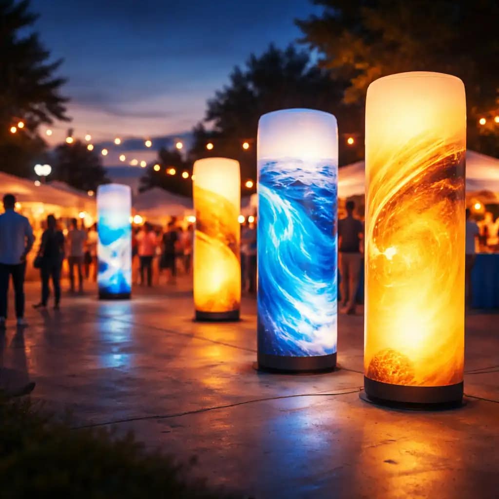 WaveLight Air Towers for events illuminating a branded experiential activation with immersive lighting