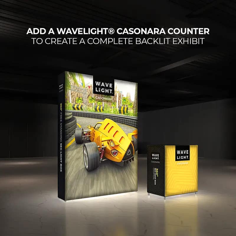 WaveLight® Casonara counter and backlit display showcase illuminated advertising solutions for events.